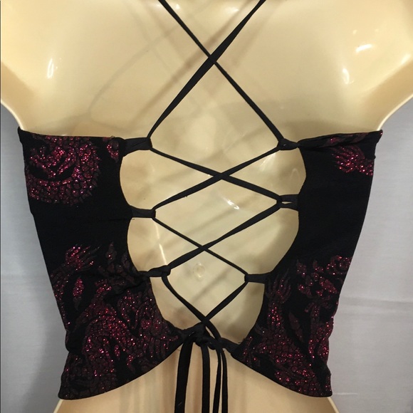 Lace up black and pink dragon sparkles crop top Size S/M - Picture 3 of 10
